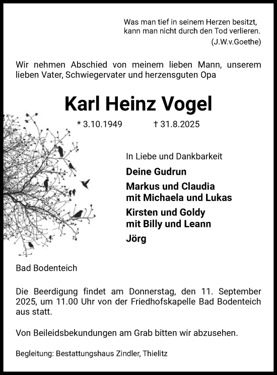 Traueranzeige von Karl Heinz Vogel von AZ