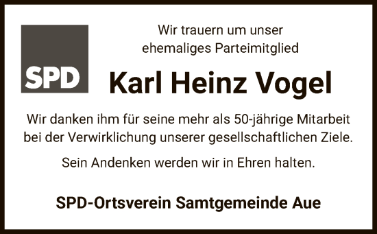 Traueranzeige von Karl Heinz Vogel von AZ
