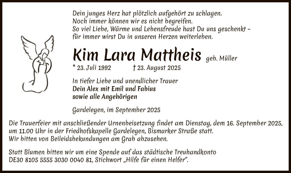  Traueranzeige für Kim Lara Mattheis vom 10.09.2025 aus AMZ