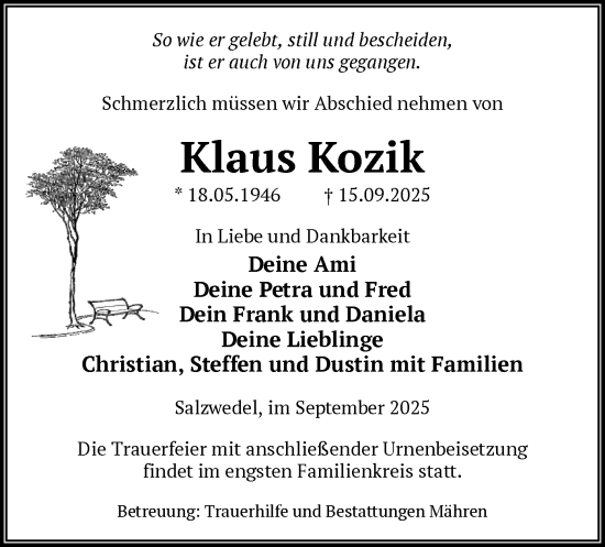 Traueranzeige von Klaus Kozik von AMZ
