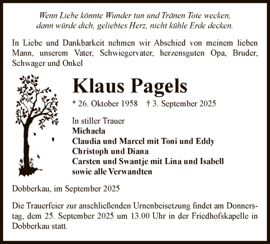 Traueranzeige von Klaus Pagels von AMZ
