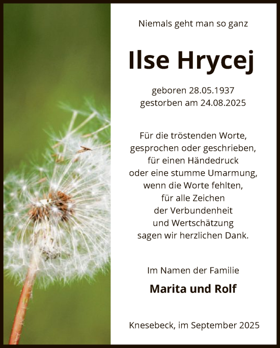 Traueranzeige von Lise Hrycej von IK