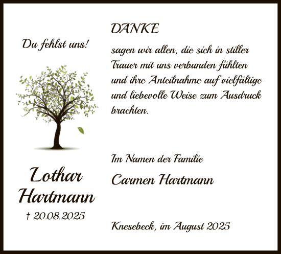 Traueranzeige von Lothar Hartmann von IK