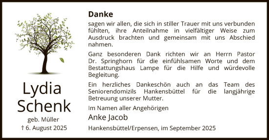 Traueranzeige von Lydia Schenk von IK