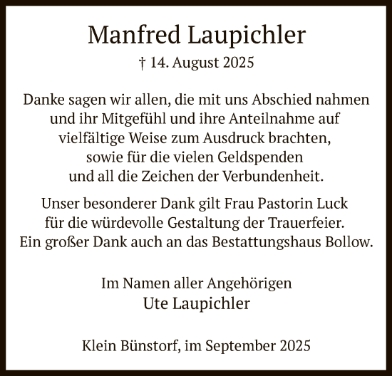 Traueranzeige von Manfred Laupichler von AZ