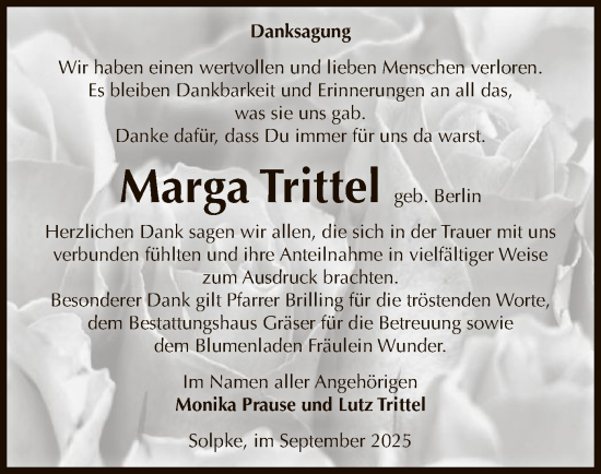 Traueranzeige von Marga Trittel von AMZ