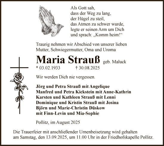 Traueranzeige von Maria Strauß von AMZ