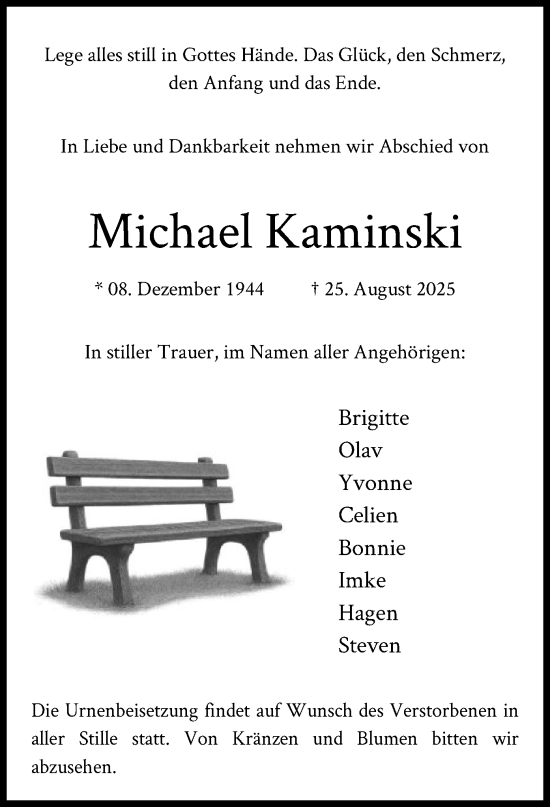 Traueranzeige von Michael Kaminski von IK