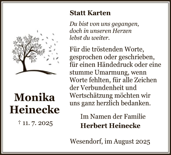 Traueranzeige von Monika Heinecke von IK
