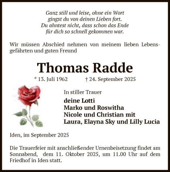 Traueranzeige von Thomas Radde von AMZ