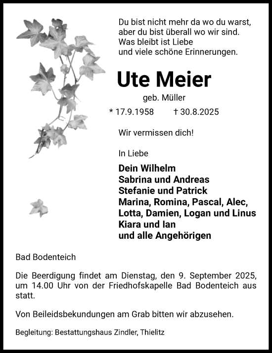 Traueranzeige von Ute Meier von AZ