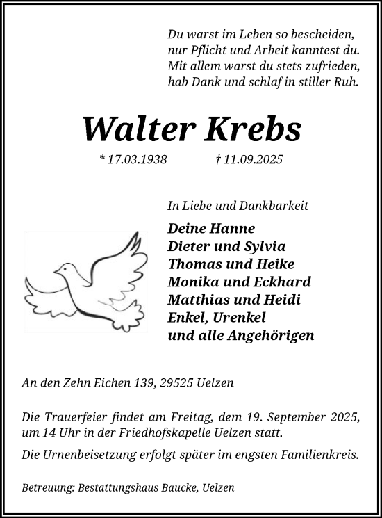 Traueranzeige von Walter Krebs von AZ