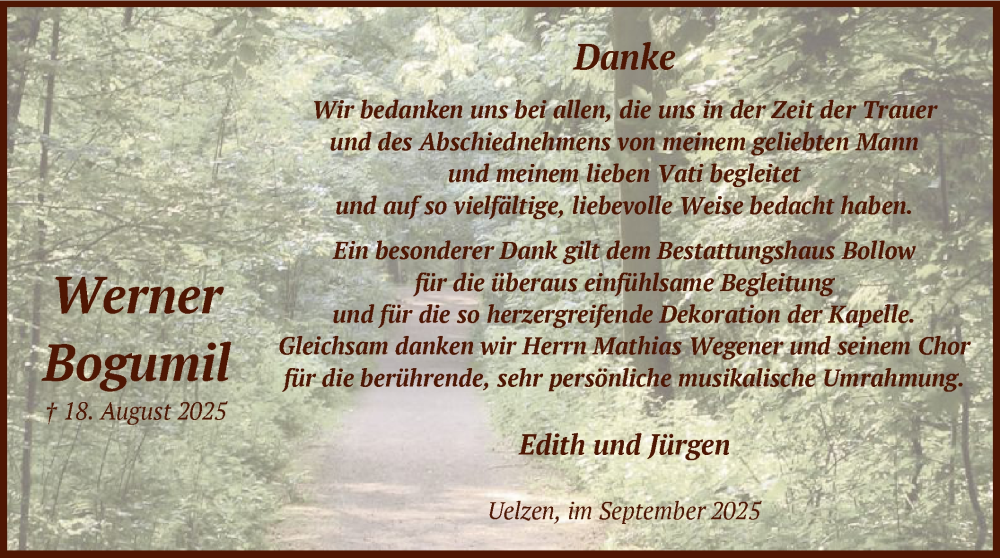  Traueranzeige für Werner Bogumil vom 13.09.2025 aus AZ