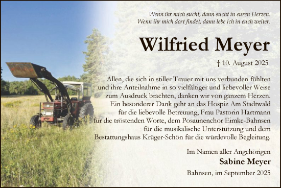 Traueranzeige von Wilfried Meyer von AZ