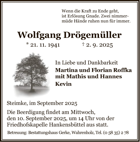 Traueranzeige von Wolfgang Drögemüller von IK