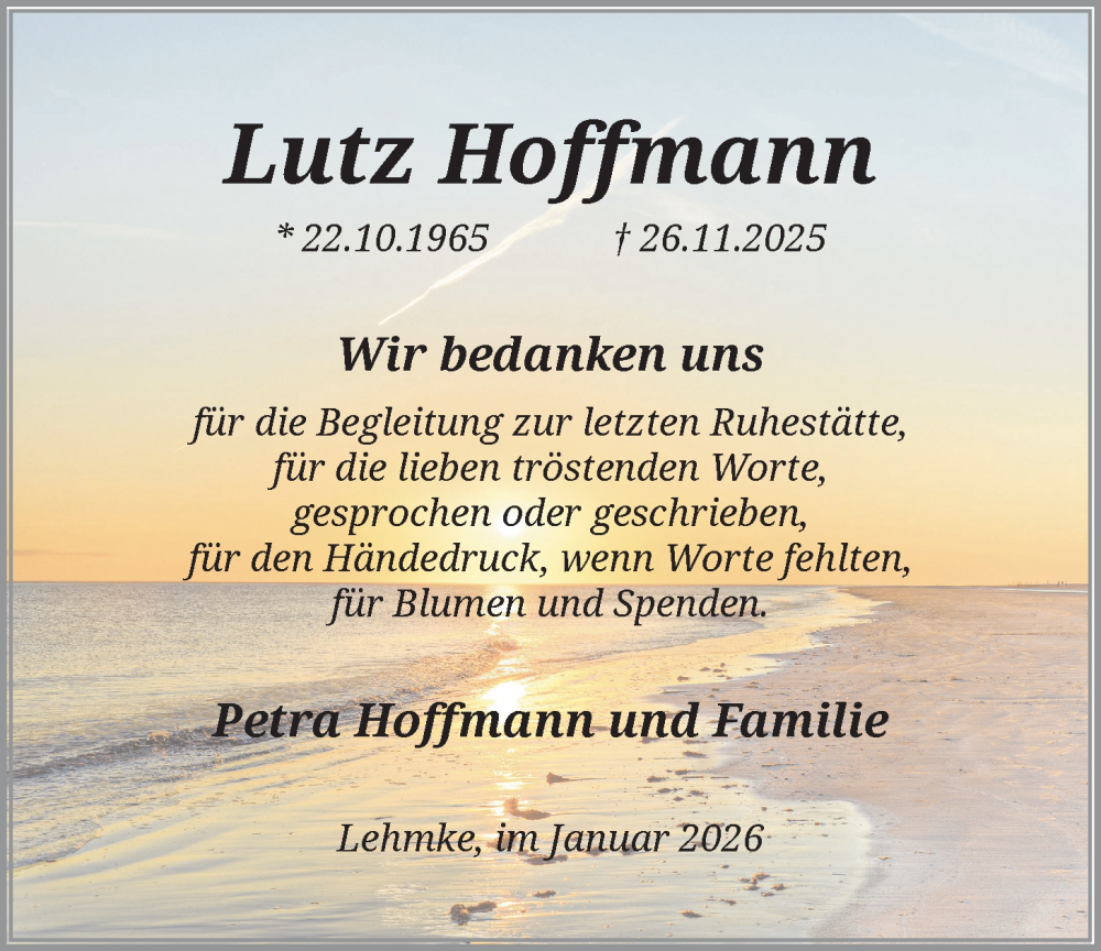  Traueranzeige für Lutz Hoffmann vom 10.01.2026 aus AZ