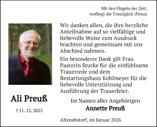 Traueranzeige von Ali Preuß von AZ