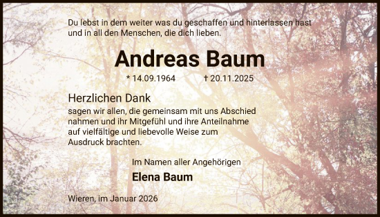 Traueranzeige von Andreas Baum von AZ