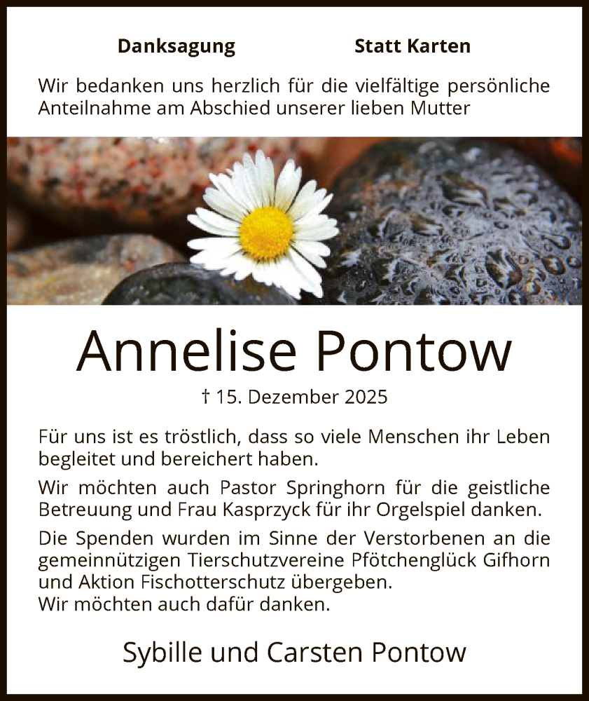  Traueranzeige für Annelise Pontow vom 17.01.2026 aus IK