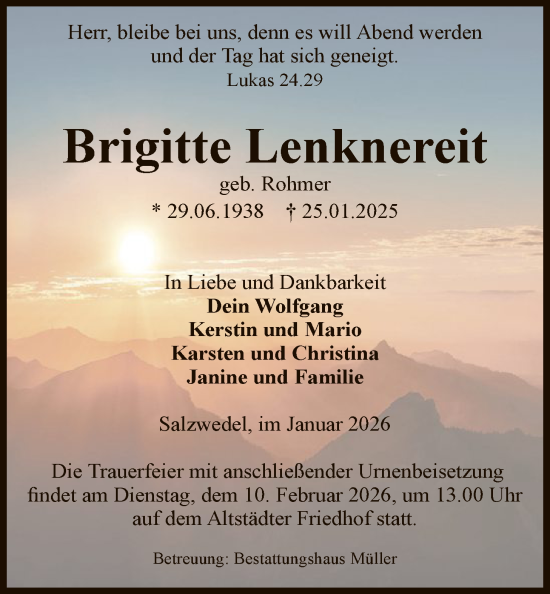 Traueranzeige von Brigitte Lenknereit von AMZ