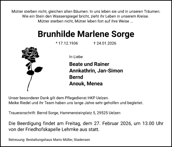 Traueranzeige von Brunhilde Marlene Sorge von AZ