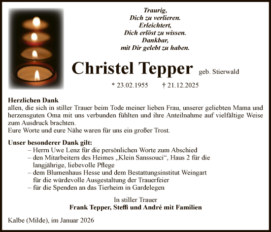 Traueranzeige von Christel Tepper von AMZ