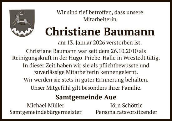Traueranzeige von Christiane Baumann von AZ