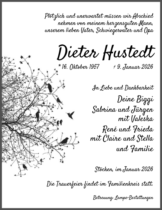Traueranzeige von Dieter Hustedt von IK