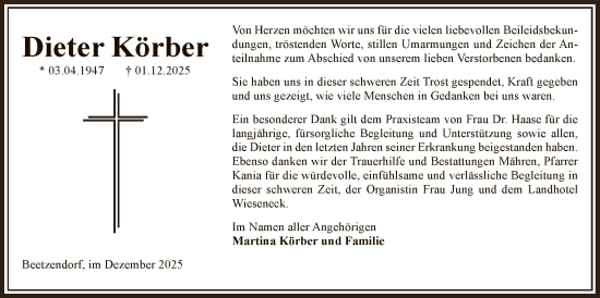 Traueranzeige von Dieter Körber von AMZ