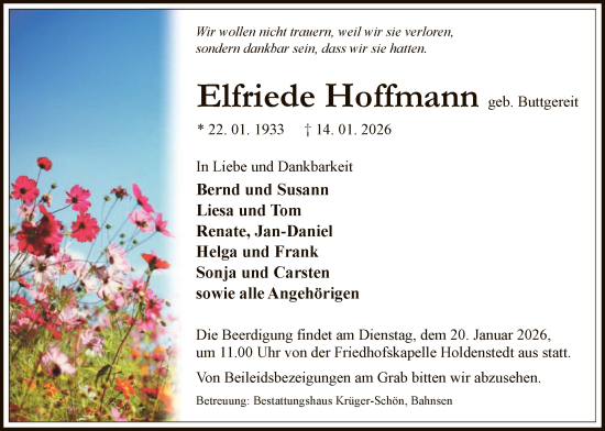 Traueranzeige von Elfriede Hoffmann von AZ