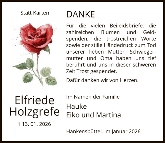 Traueranzeige von Elfriede Holzgrefe von IK