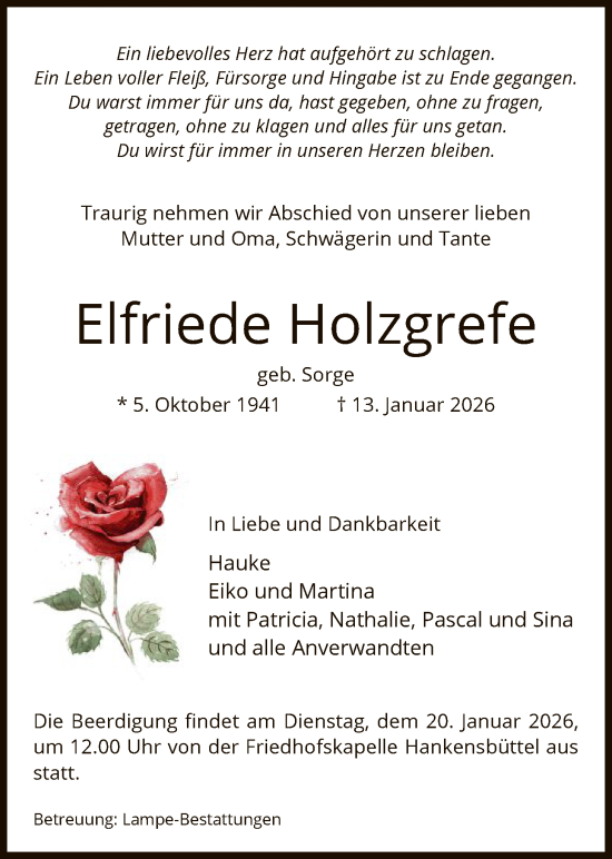 Traueranzeige von Elfriede Holzgrefe von IK