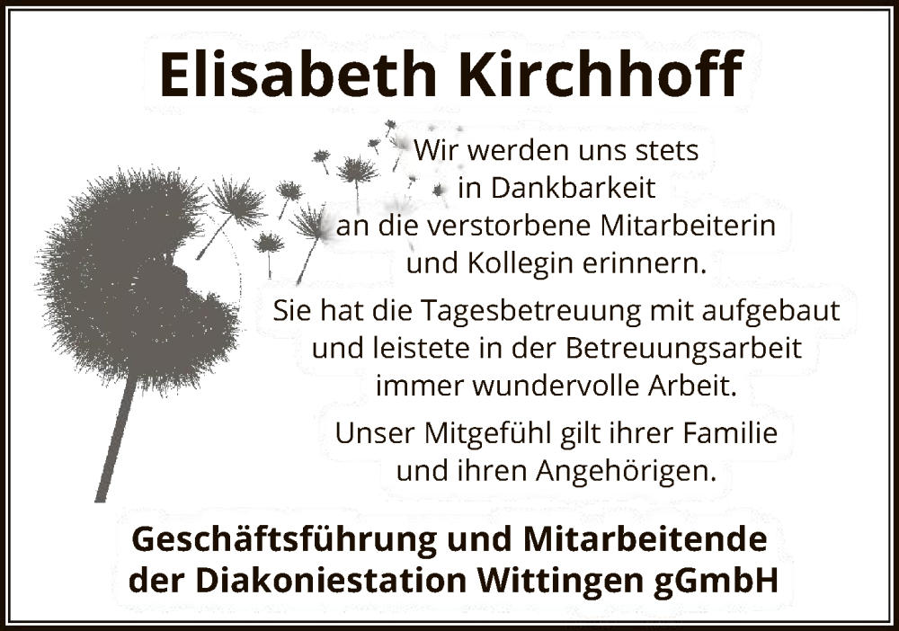  Traueranzeige für Elisabeth Kirchhoff vom 31.01.2026 aus IK