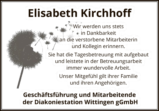 Traueranzeige von Elisabeth Kirchhoff von IK