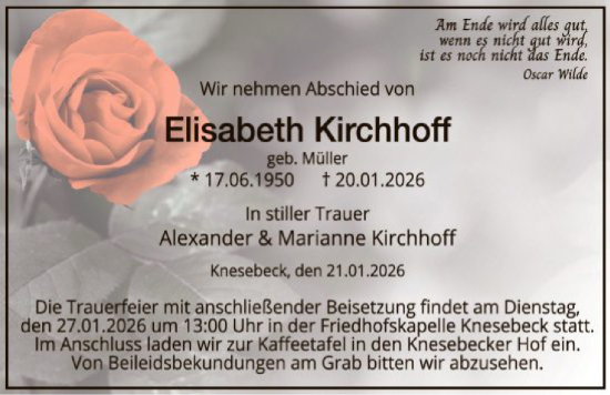 Traueranzeige von Elisabeth Kirchhoff von IK