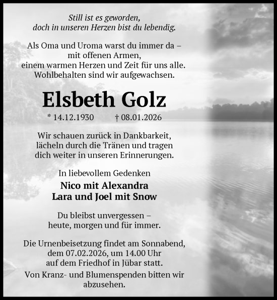 Traueranzeige von Elsbeth Golz von AMZ
