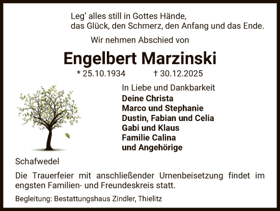 Traueranzeige von Engelbert Marzinski von AZ