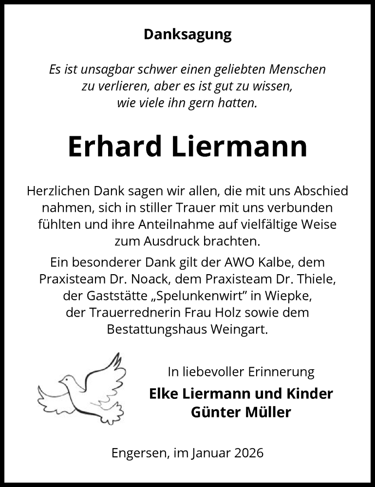  Traueranzeige für Erhard Liermann vom 31.01.2026 aus AMZ