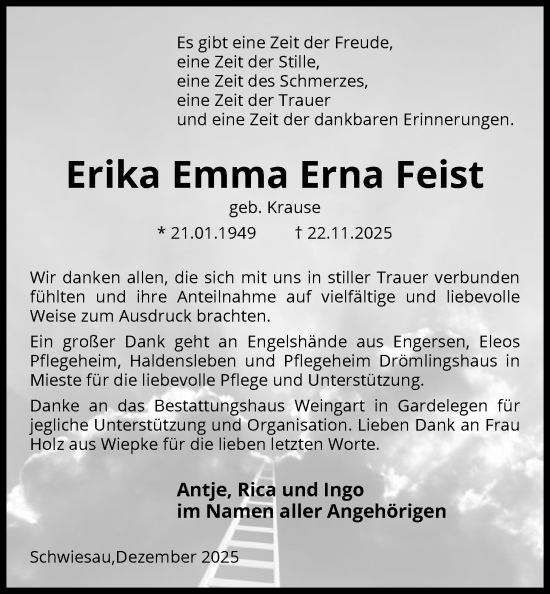Traueranzeige von Erika Emma Erna Feist von AMZ