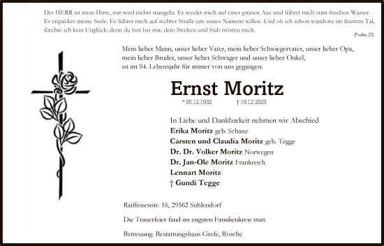 Traueranzeige von Ernst Moritz von AZ