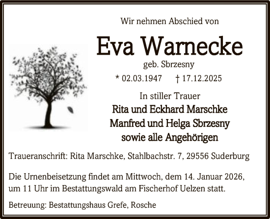 Traueranzeige von Eva Warnecke von AZ