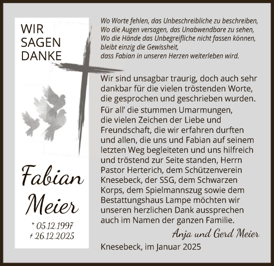 Traueranzeige von Fabian Meier von IK