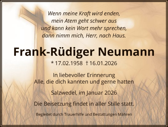 Traueranzeige von Frank-Rüdiger Neumann von AMZ