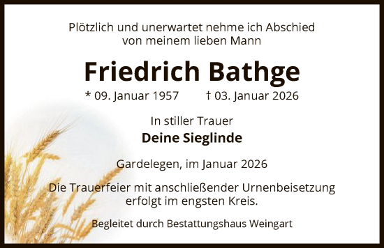 Traueranzeige von Friedrich Bathge von AMZ