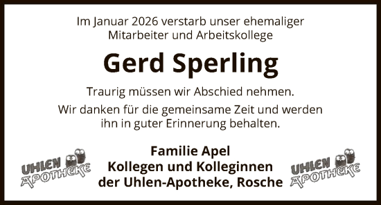 Traueranzeige von Gerd Sperling von AZ