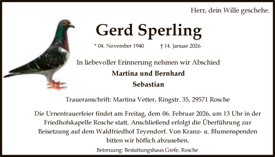 Traueranzeige von Gerd Sperling von AZ
