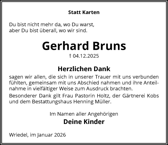 Traueranzeige von Gerhard Bruns von AZ