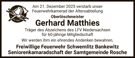 Traueranzeige von Gerhard Matthies von AZ