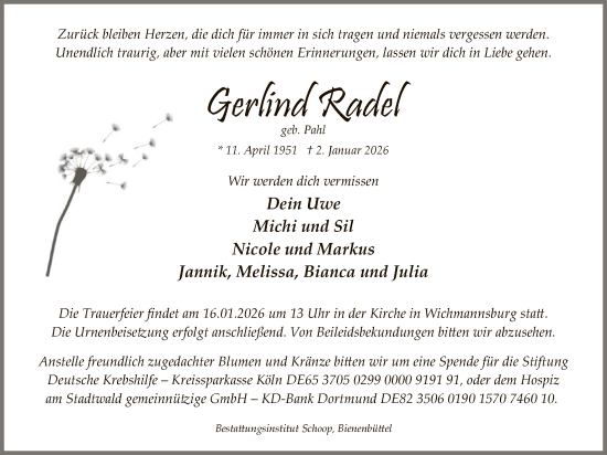 Traueranzeige von Gerlind Radel von AZ