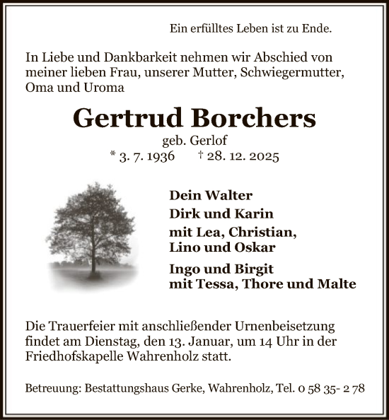 Traueranzeige von Gertrud Borchers von IK